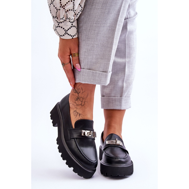 Mocasini De Piele Cu Decoratie Platforma Black Glory negru 1