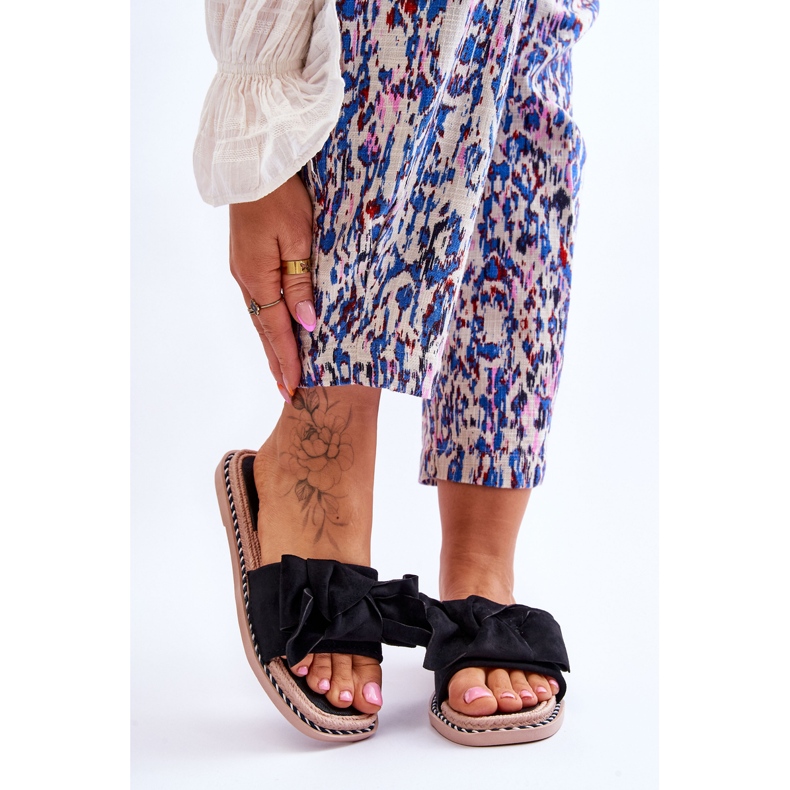 Papuci De Damă De Căprioară Cu Fundă Chihlimbar Negru 1