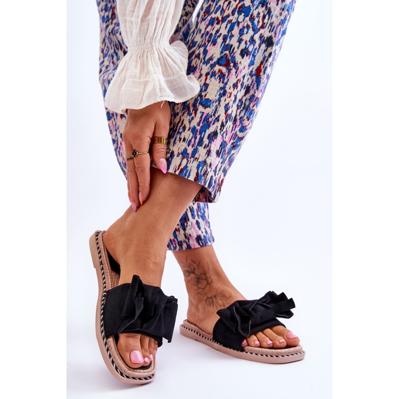 Papuci De Damă De Căprioară Cu Fundă Chihlimbar Negru 2