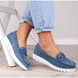 Mocasini de dama din piele intoarsa pe platforma albastra Filippo DP3334 albastru 1