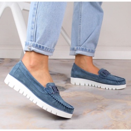 Mocasini de dama din piele intoarsa pe platforma albastra Filippo DP3334 albastru 2