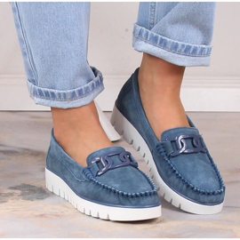 Mocasini de dama din piele intoarsa pe platforma albastra Filippo DP3334 albastru 3