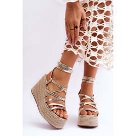 FJ1 Sandale cu pană Margaritt aurii de aur 1