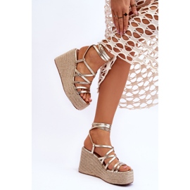 FJ1 Sandale cu pană Margaritt aurii de aur 2