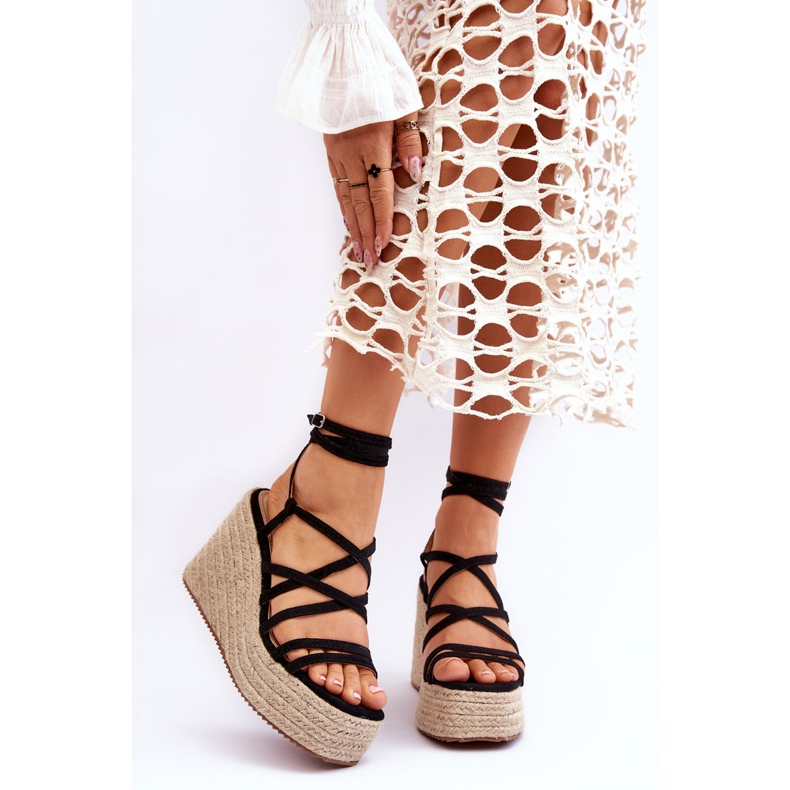 Sandale cu pană din piele Negru Margaritt 1