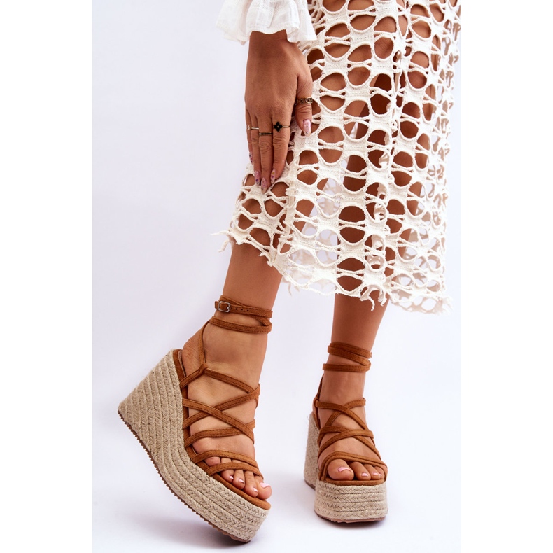 Sandale cu pană din piele maro Margaritt 1