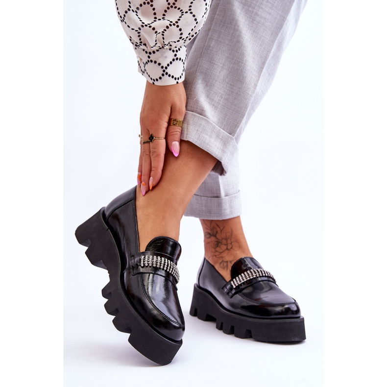 Mocasini La Moda Pe Platforma Cu Decorat Laura Messi 2600 Negru 2