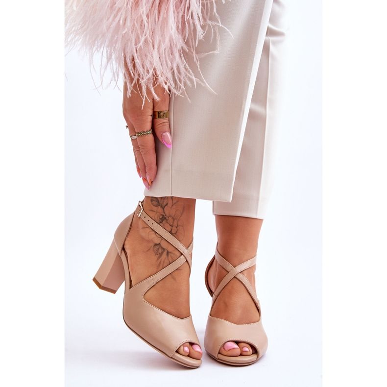 Sandale de damă cu toc Sergio Leone SK864 bej închis 1