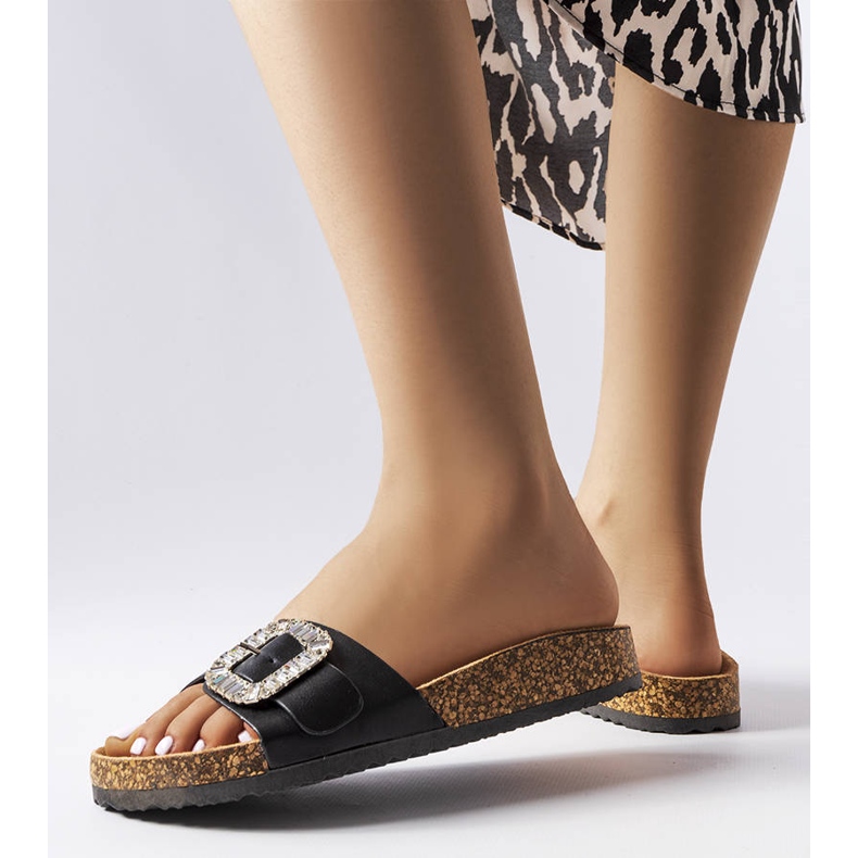 Flip-flops negri decorati cu zirconi negru 2