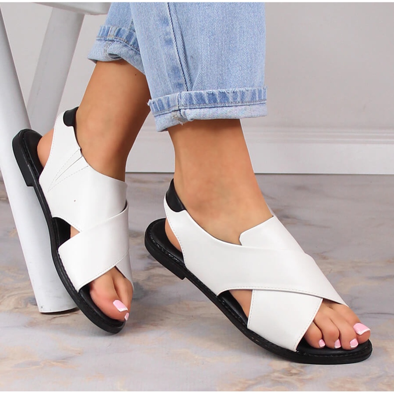 Sandale plate de damă, albe, Potocki YQ21024 1