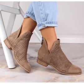 Cizme de damă din piele intoarsa ajurata bej Potocki SZ12107 1