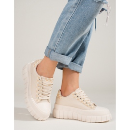 Tenisi de damă crem pe o platformă înaltă Shelovet bej 2