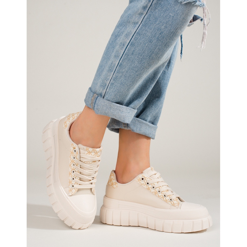 Tenisi de damă crem pe o platformă înaltă Shelovet bej 2