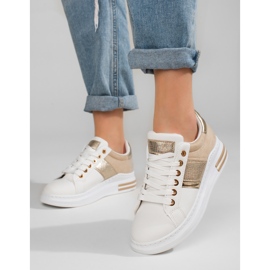 Pantofi de damă pe o talpă groasă Shelovet alb și bej 1