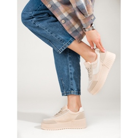 Cizme de piele intoarsa bej cu platforma groasa de la Shelovet 2