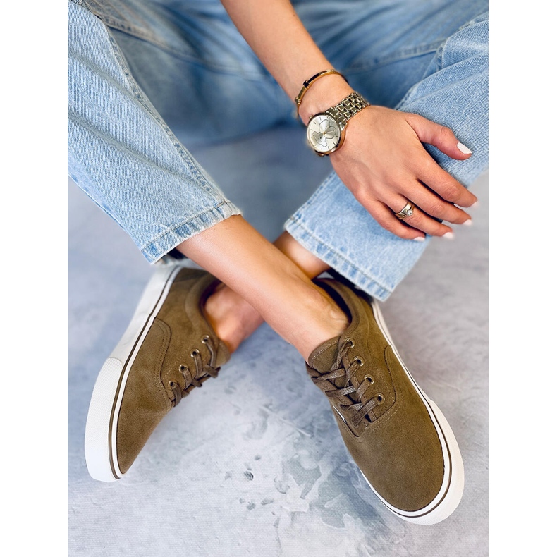 BM Tenisi dama Lovis Taupe din piele intoarsa verde 1 BM Tenisi dama Lovis Taupe din piele intoarsa verde 1