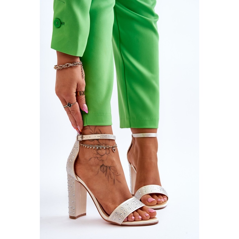 Sandale De Damă Cu Toc Înalt Cu Zirconi Bej Idealist 1
