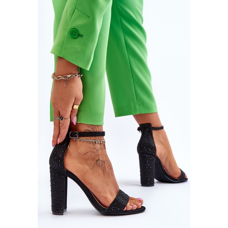 Sandale Damă Cu Toc Înalt Cu Zirconi Negru Idealistic 2