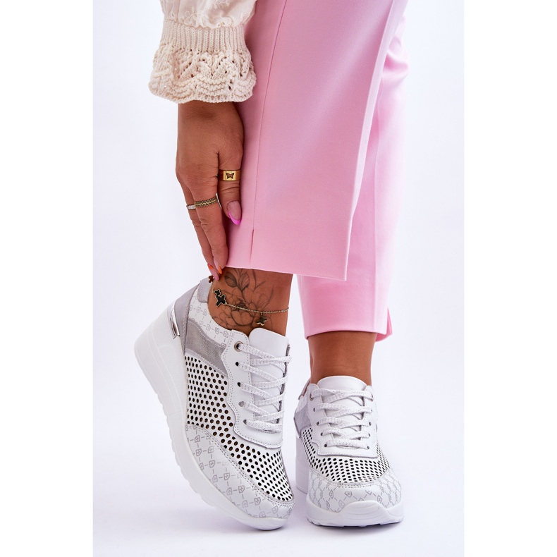 S.Barski Pantofi de damă din piele ajurat alb Virginia 1