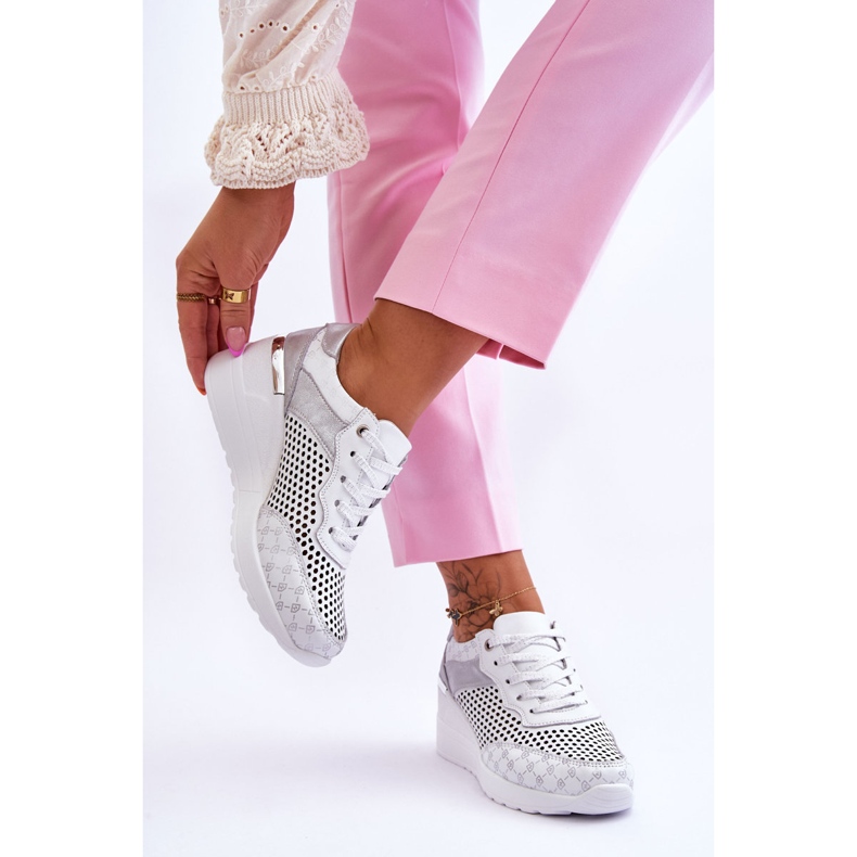 S.Barski Pantofi de damă din piele ajurat alb Virginia 2