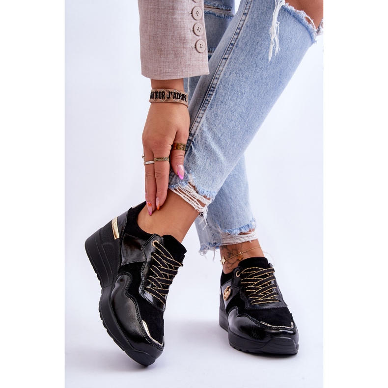 S.Barski Pantofi sport cu pană din piele de damă Negru Rebeca 2 S.Barski Pantofi sport cu pană din piele de damă Negru Rebeca 2