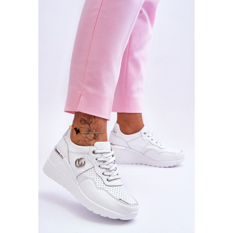 S.Barski Pantofi sport cu pană din piele de damă alb-argintiu Rebeca 2 S.Barski Pantofi sport cu pană din piele de damă alb-argintiu Rebeca 2