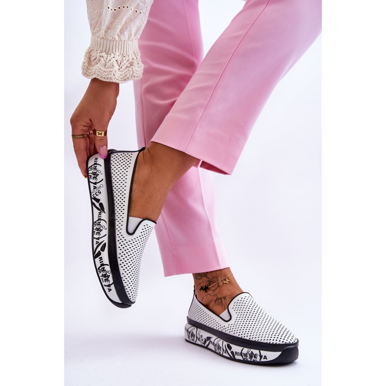 S.Barski Pantofi de damă din piele ajurata Slip-On Sorito alb 2