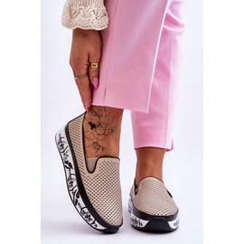 S.Barski Pantofi de damă din piele ajurata Slip-On Bej Sorito 1