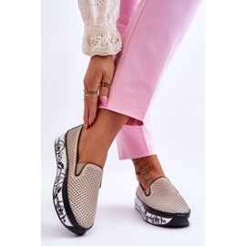 S.Barski Pantofi de damă din piele ajurata Slip-On Bej Sorito 2