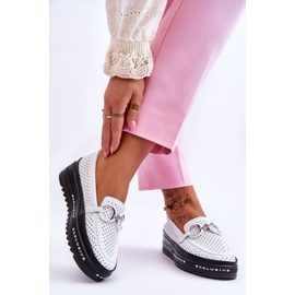 S.Barski Mocasini clasici din piele, ajurata, cu decor alb Rendy 2