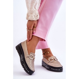 S.Barski Mocasini clasici din piele ajurata cu decoratiuni aurii de aur 2