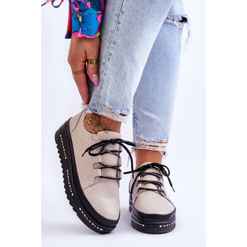 S.Barski Pantofi Sport Ajurat din Piele Bej Leonor 1