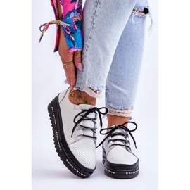 S.Barski Pantofi Sport Ajurat din Piele Alb Leonor 1