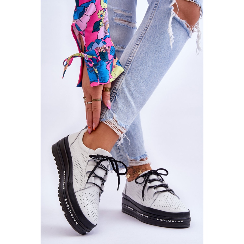 S.Barski Pantofi Sport Ajurat din Piele Alb Leonor 2