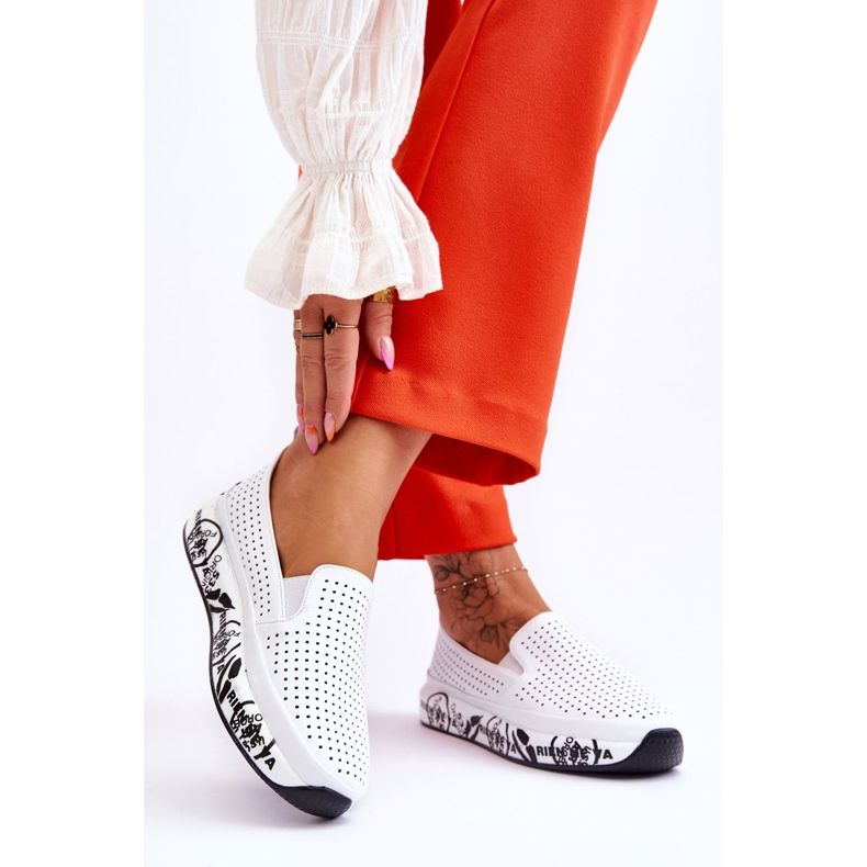 S.Barski Pantofi Slip-On Ajurat din piele Gedra alb 2