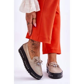 S.Barski Pantofi de damă din piele cu slip-on Corb auriu strălucitor de aur 1