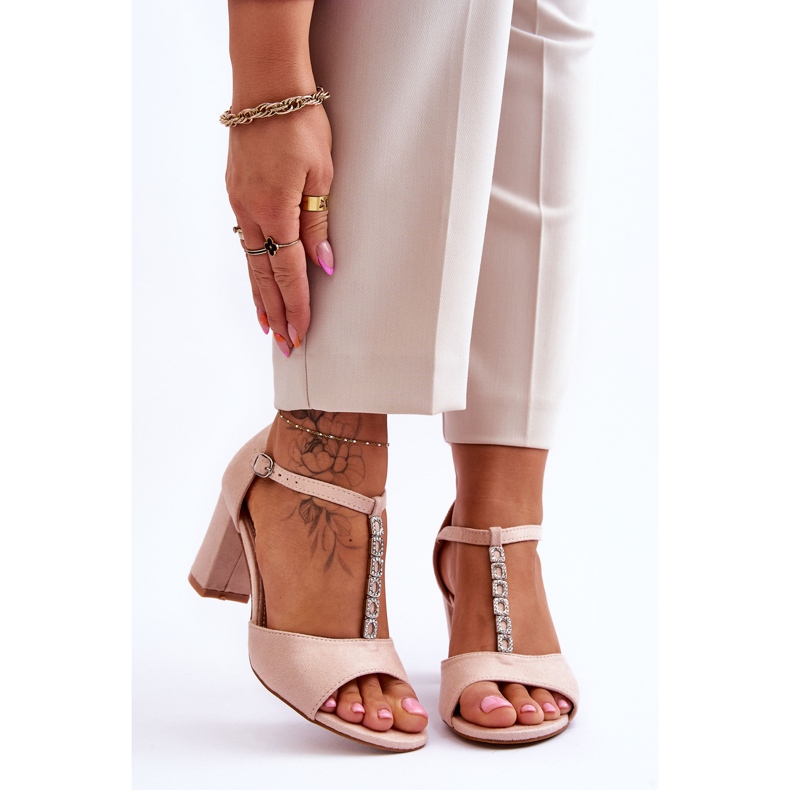 S.Barski Sandale de damă cu toc din piele intoarsa Bej Florines 1