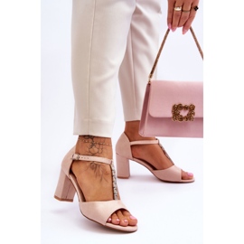 S.Barski Sandale de damă cu toc din piele intoarsa Bej Florines 2