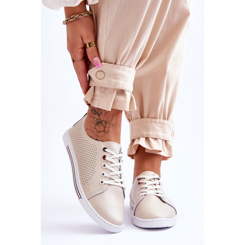 S.Barski Pantofi de damă din piele ajurata Bej Ferone 1