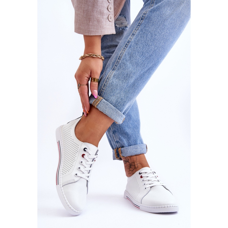 S.Barski Pantofi de damă din piele ajurata Ferone alb 2