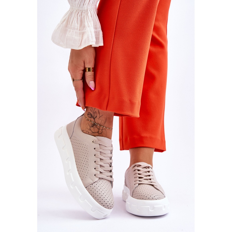 S.Barski Pantofi sport din piele pe platformă groasă Montigo bej 1