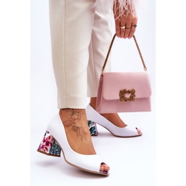 Lewski Shoes Pompi din piele cu toc decorativ Pantofi Leski 2608/K mazăre albă 2