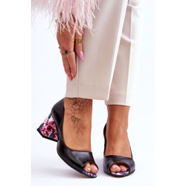 Lewski Shoes Pompi din piele cu toc decorativ Pantofi Leski 2608/K negru 1