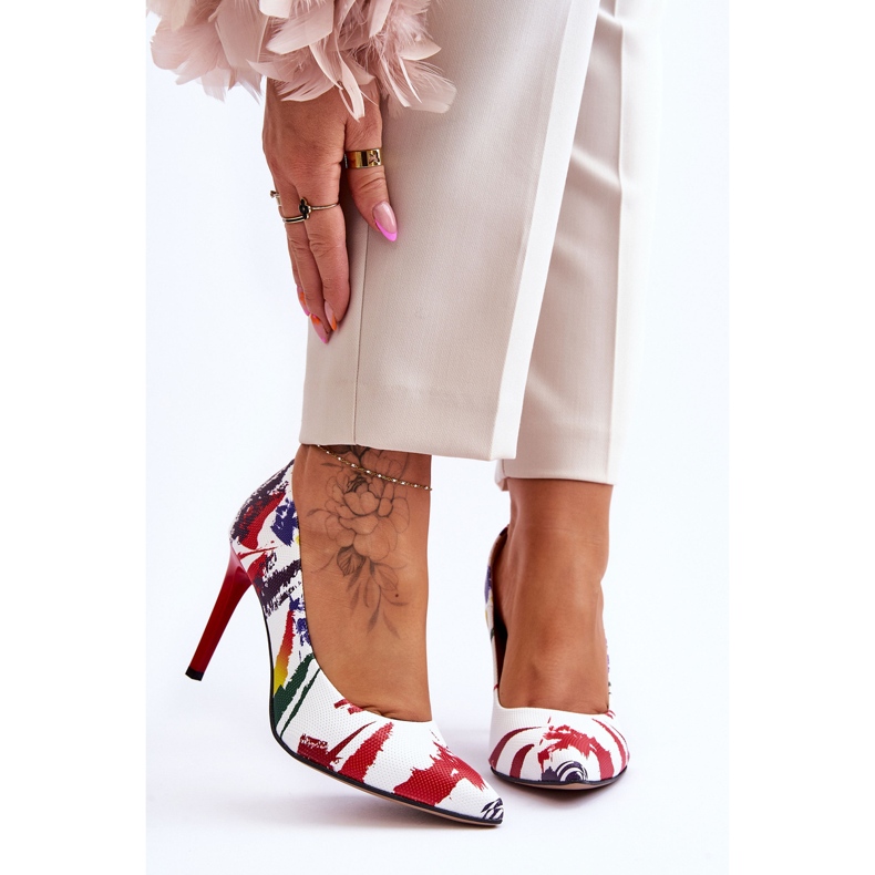 Lewski Shoes Pantofi Leski cu toc înalt din piele la modă 2659 alb și roșu 1