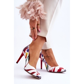 Lewski Shoes Pantofi Leski cu toc înalt din piele la modă 2659 alb și roșu 2