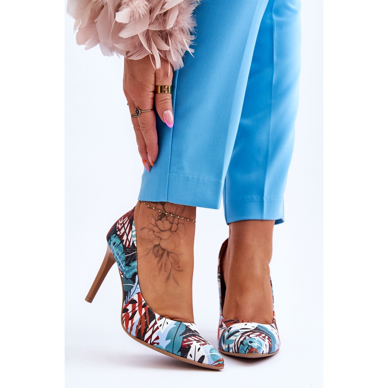 Lewski Shoes Pantofi Leski cu toc înalt din piele la modă 2659 verde-albastru multicolor 1