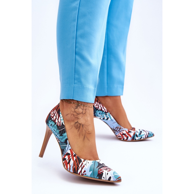 Lewski Shoes Pantofi Leski cu toc înalt din piele la modă 2659 verde-albastru multicolor 2