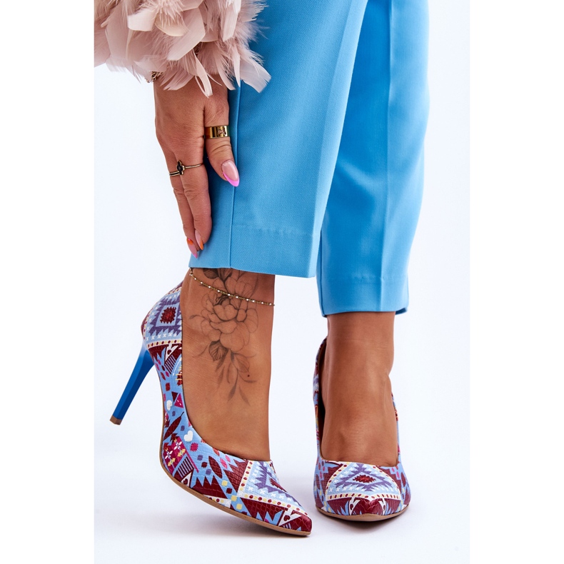 Lewski Shoes Pantofi Leski cu toc înalt din piele la modă 2659 Albastru-Roșu multicolor 1