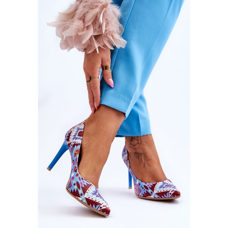 Lewski Shoes Pantofi Leski cu toc înalt din piele la modă 2659 Albastru-Roșu multicolor 2
