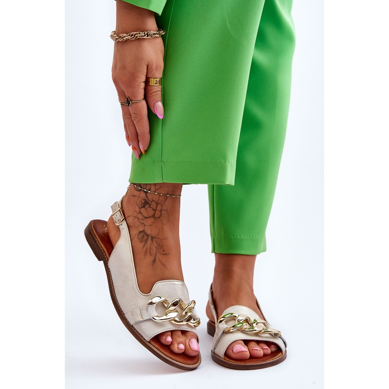 Sandale din piele pentru femei Lewski Shoes 3230 Bej-Auriu maro 1